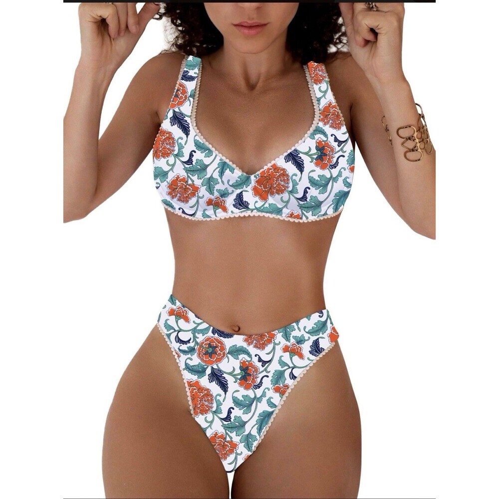 TASHEHE Women's Bikini Set High Leg Cut Double Straps Cute Triangle Swimsuit